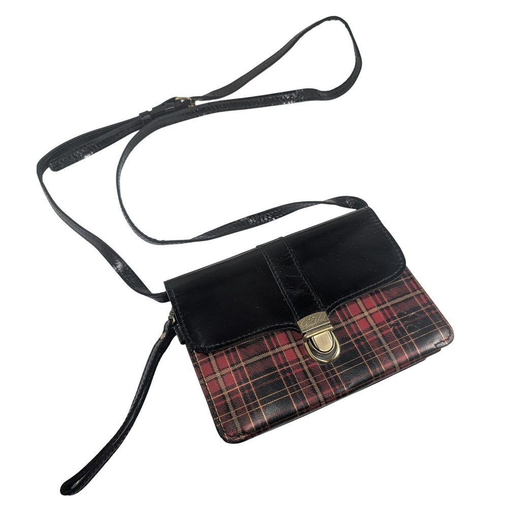 Patricia Nash‎ Tartan Plaid Leather Crossbody Wallet Wristlet Bag Brass Hardware